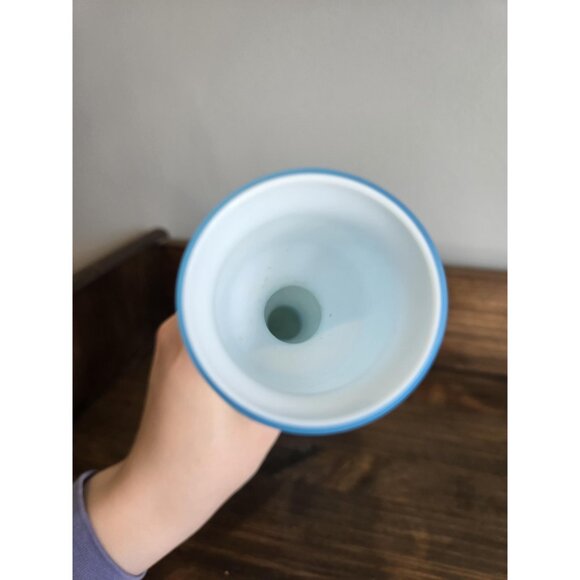 Carlo Moretti Murano Hooped Vase Satinato Satin Finish Rare MCM Blue Opaline - Picture 9 of 9